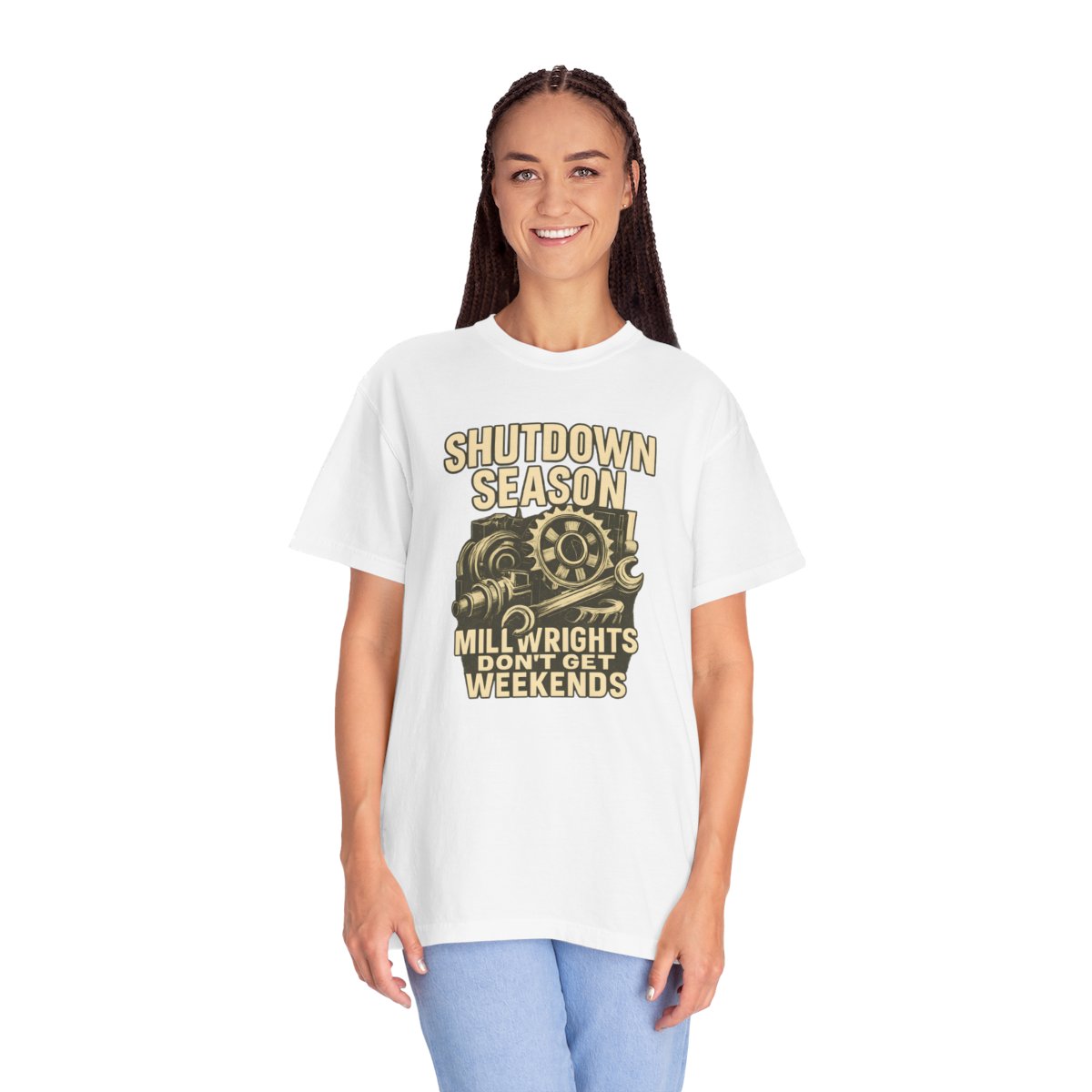 Shutdown Season Millwrights Don't Get Weekends Tee – Light Colors - Image 6